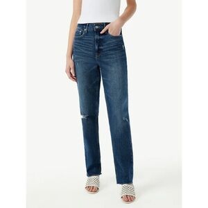 Free Assembly super high rise straight distressed dark wash jeans